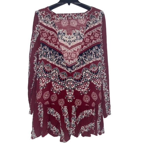 Free People size Large Smooth Talked Open Back Ruffle Hem Bohemian Tunic Dress - Picture 7 of 12